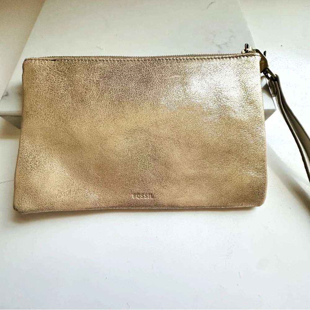 Fossil Metallic Gold Leather Wristlet/Clutch
